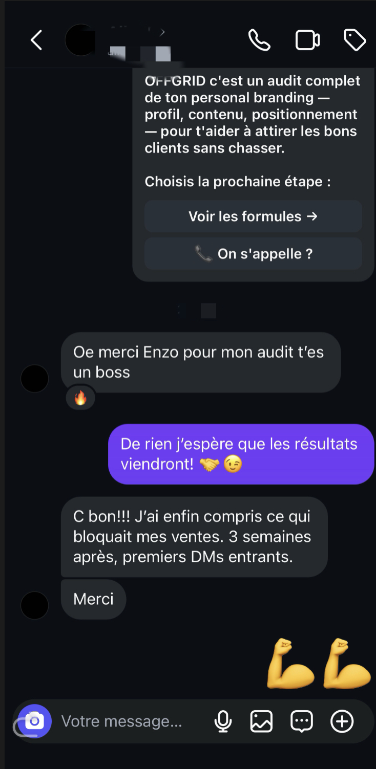 Retour client : J'ai enfin compris ce qui bloquait mes ventes. 3 semaines après, premiers DMs entrants.